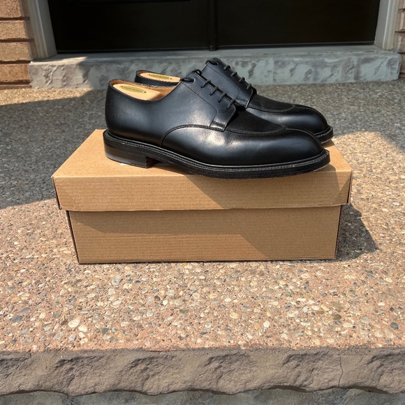 J.M. Weston 11D Black Leather Half-Hunt Derby w/ Shoe Trees - Picture 1 of 14